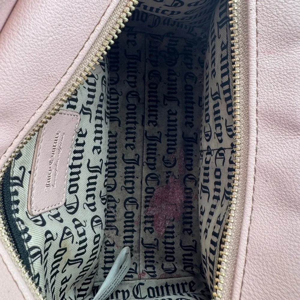 Y2K Juicy Couture satchel in pink, features an all-over embossed 